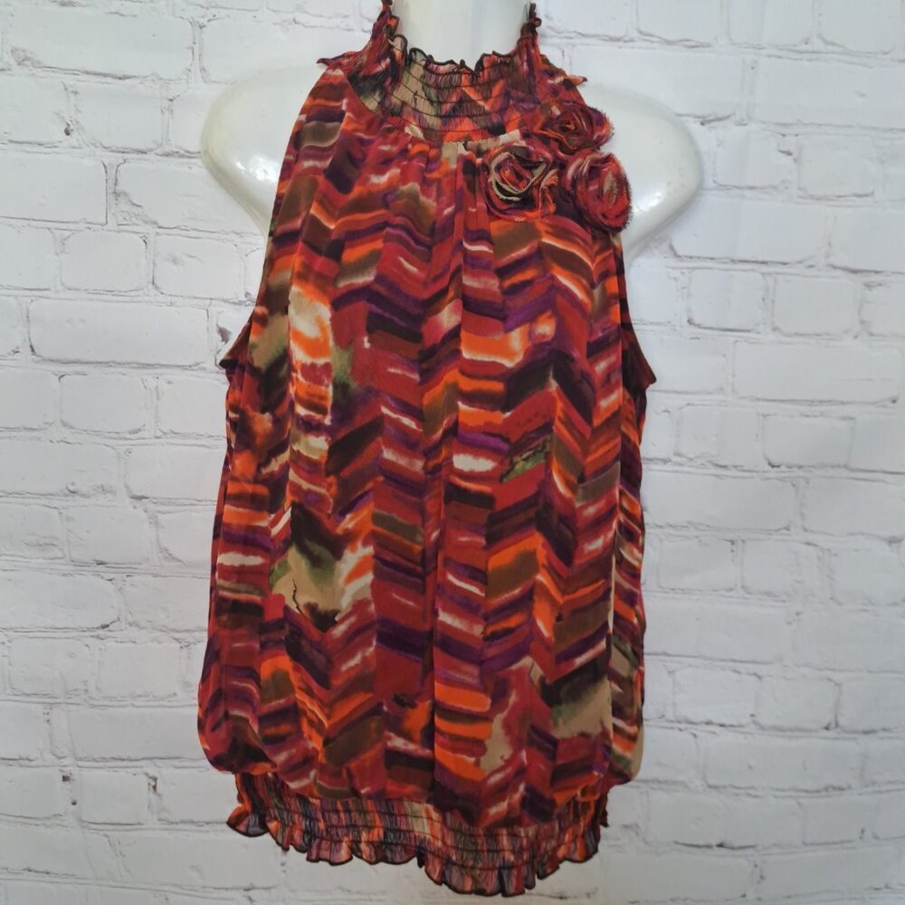 IZ  Byer California Abstract High Neckline Top Size Medium